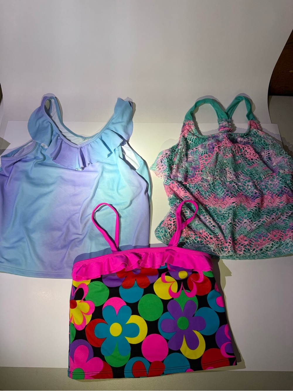 3 Lands' End, Cat&Jack Kids Swim TOPS ONLY  Floral Crochet & Pastel